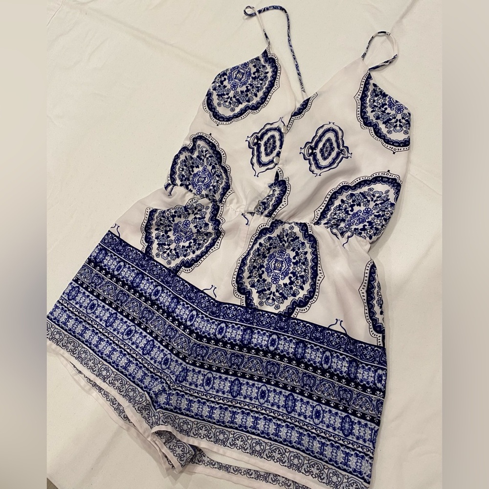 Blue and White Patterned Romper